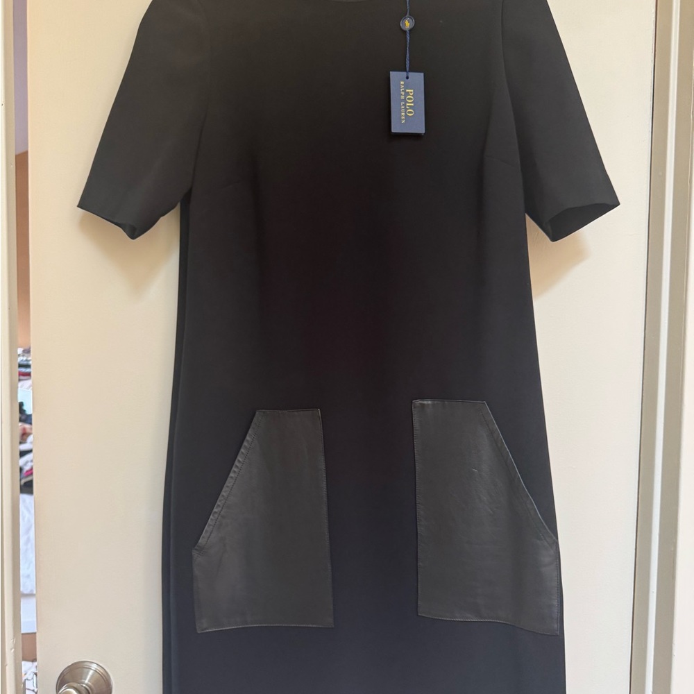 Ralph Lauren Black Sheath Midi Dress Crew Neck Short Sleeve